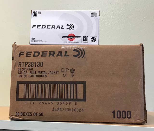 38 Special Federal 130 gr. FMJ 1000 rounds (20 boxes) M-ID: RTP38130 UPC: 029465064693