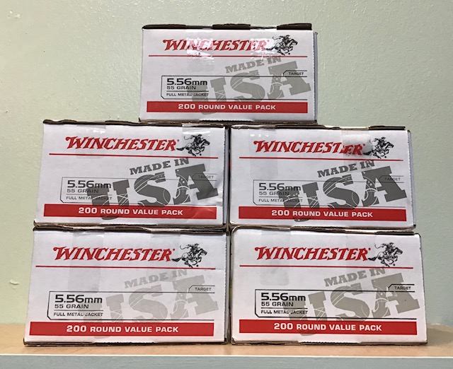 5.56 Winchester 55 gr. FMJ NATO 1000 rounds (5 Boxes) M-ID: WM193200 UPC: 020892224421