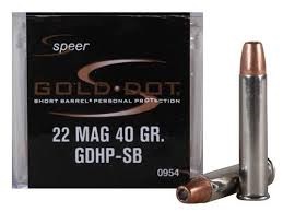 22 Mag Gold Dot 40 Gr GDHP-SB (10 boxes of 50 Rounds) = 500 Rnds M-ID: 0945 UPC: 076683009548