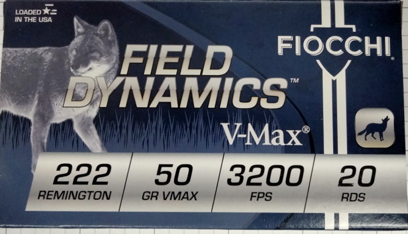 222 Rem Fiocchi Field Dynamics 50 gr. V-Max 20 rnds Brass M-ID: 222HVA UPC: 762344707365