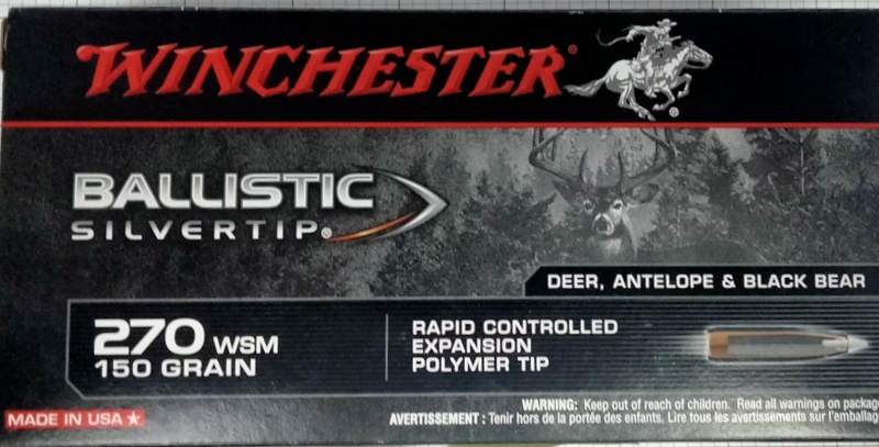 270 Win Short Mag Winchester Ballistic SilverTip 150 gr. Rapid Controlled Expansion Polymer Tiip 20 rnds 3120 fps Brass M-ID: SBST2705A UPC: 020892213982