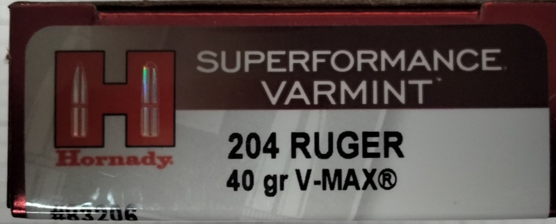 204 Ruger Hornady Superformance Varmint 40 gr. V-MAX 20 rnds 3900 fps Brass M-ID: 83206 UPC: 090255832068