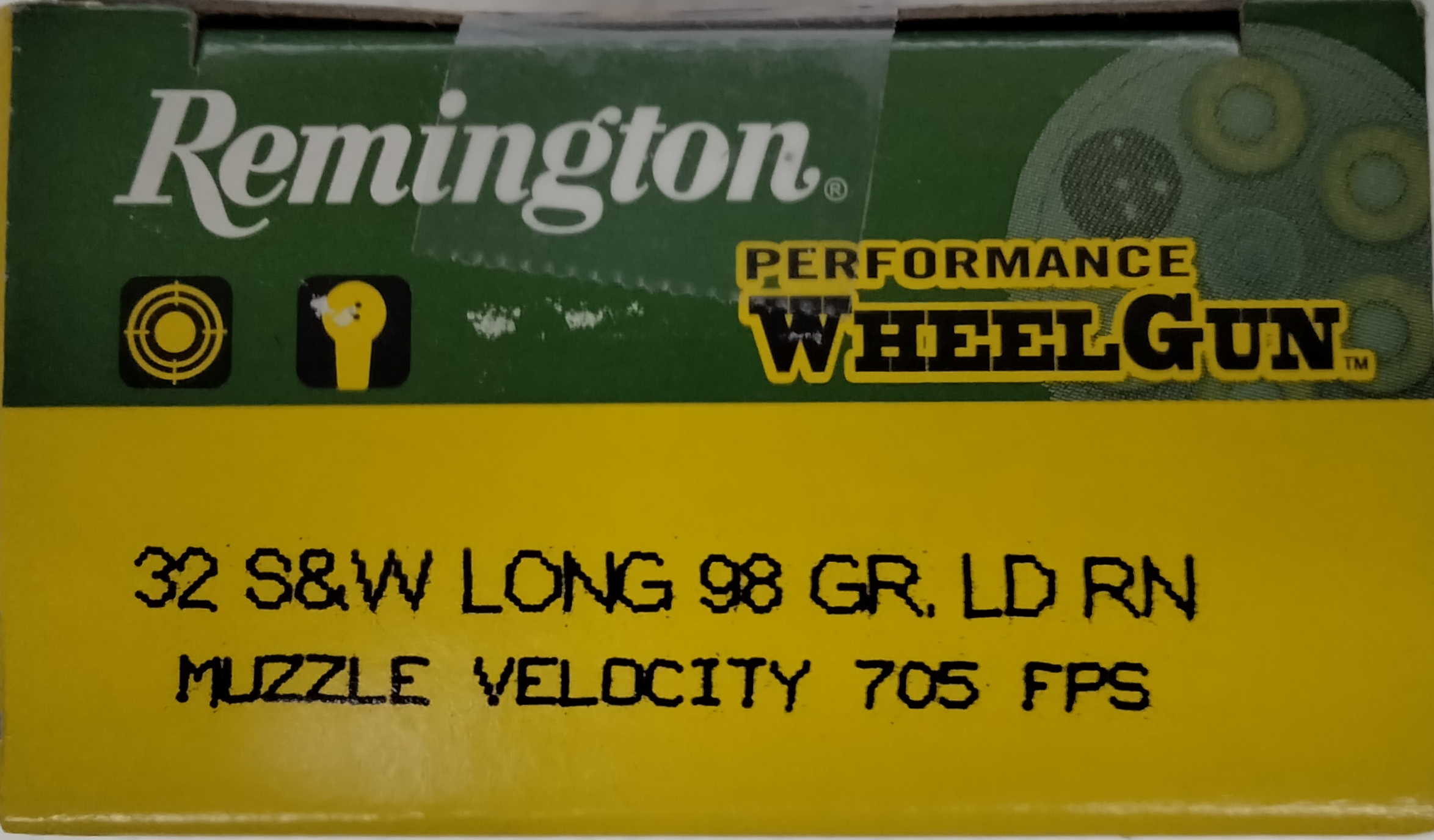 32 S&W Long Remington Performance Wheelgun 98 gr. Lead Round Nose LRN 50 rnds 705 fps Brass M-ID: 22210/RPW32SWL UPC: 047700478104