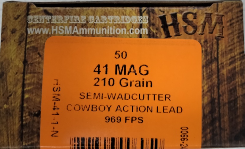 41 Mag HSM 210 gr. Semi Wadcutter Cowboy Action Load 50 rnds 969 fps Brass M-ID: 411N UPC: 837306006050