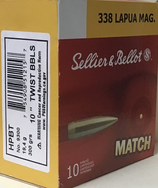 338 Lapua Mag. Seller & Bellot 300 grain Hollow Point Boat Tail 10 rounds M-ID: 9300 UPC: 754908512157