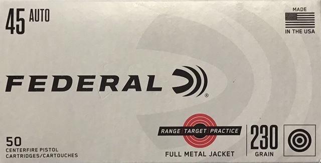 45 Auto Federal 230 Grain Full Metal Jacket (20 Boxes of 50 Rounds) = 1,000 Rounds M-ID: RTP45230 UPC: 029465064730