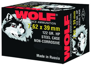 7.62x39 Wolf 123 gr HP 20 Rnds hollow point (25 boxes) = 500 Rnds M-ID: 762BHP UPC: 645611762116