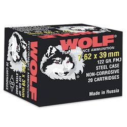 7.62x39 Wolf 123 gr FMJ (50 boxes of 20 Rnds) = 1000 rnds Steelcase M-ID: 762BFMJ UPC: 645611762314