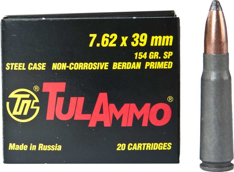 7.62x39 Tula Ammo 154 gr. SP 1000 rnds (50 boxes) Soft Point Steel M-ID: UL076208 UPC: 814950010220
