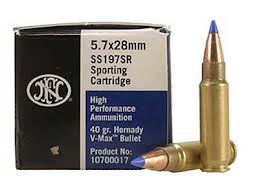 5.7x28 FNH High-Performance Ammunition 40 gr V-Max (10 boxes of 50 rounds) = 500 rounds M-ID: SS197SR UPC: 818513003612