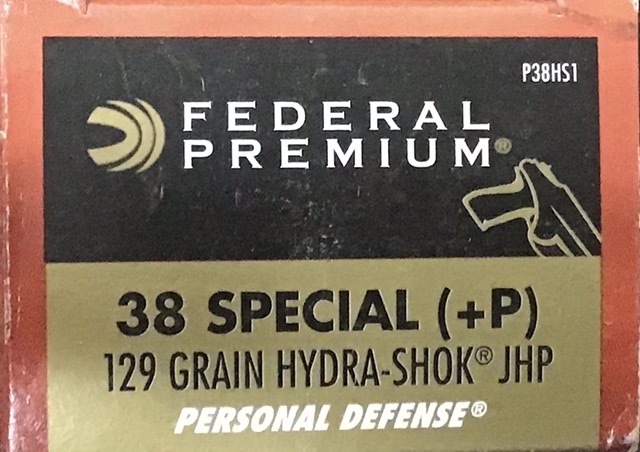 38 Special +P Federal 129 Grain Hydra-Shok Jacketed Hollow Point 20 Rounds M-ID: P38HS1 UPC: 029465088323