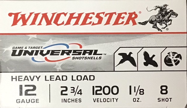 12 Gauge Winchester Universal Heavy Lead Load 2 3/4" 1 1/8oz. 8 Shot 24 Rounds M-ID: U128 UPC: 020892012745