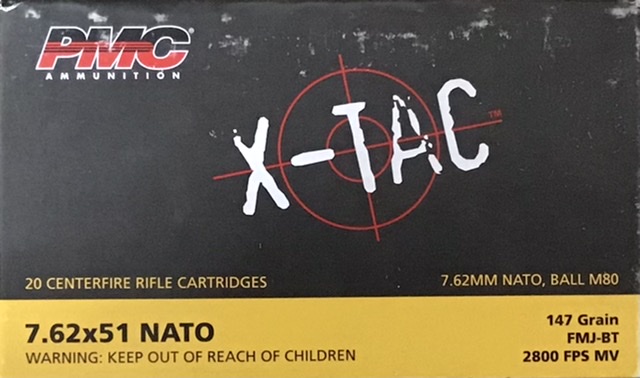 7.62x51 NATO PMC X-TAC 147 Grain Full Metal Jacket Boat Tail 20 Rounds M-ID: 7.62X UPC: 741569010153