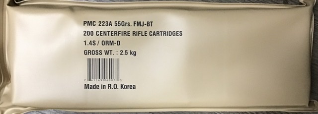 223 PMC 55 grain Full Metal Jacket Boat Tail 200 round battle pack M-ID: PMC223A UPC: 741569060073