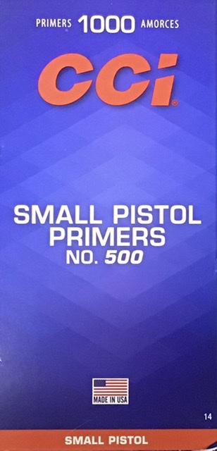 No. 500 CCI Small Pistol Primer 5000 Count (5 BOXES of 1000) M-ID: 0014 UPC: 076683500144