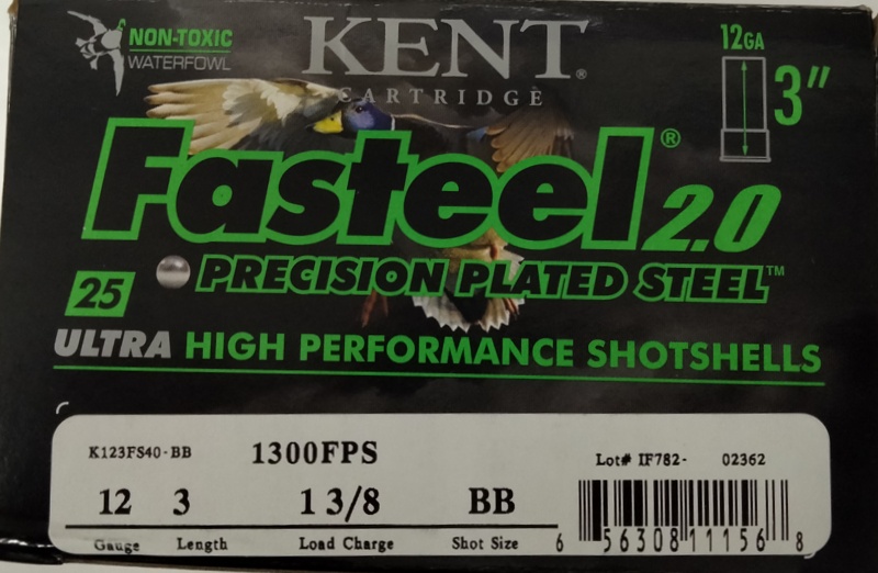 12 Gauge Kent Fasteel 2.0 3 in 1 3/8 oz BB shot 25 rnds Waterfowl M-ID: K123FS40BB UPC: 656308111568