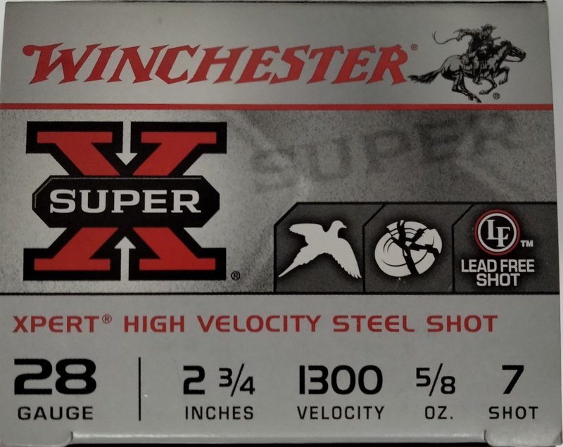28 Gauge Winchester Super-X 2.75 in. 0.625 oz. 7 shot 25 rnds Xpert High Velocity Steel Shot 1300 fps M-ID: WE28GT7 UPC: 020892019508
