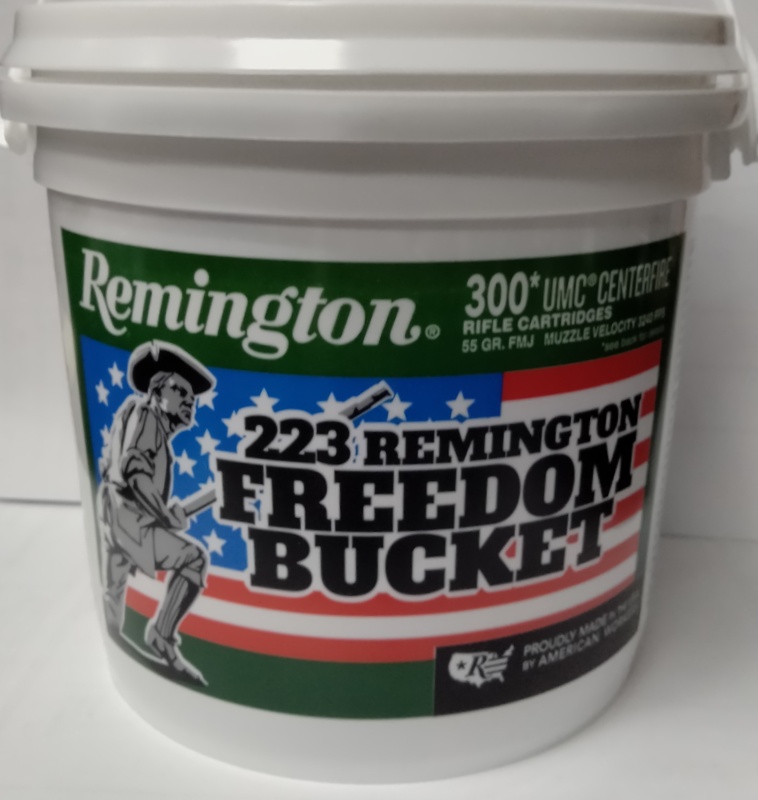 223 Rem Remington UMC 55 gr. FMJ 300 rnds Freedom Bucket 3240 fps Brass M-ID: 23897 UPC: 047700471402