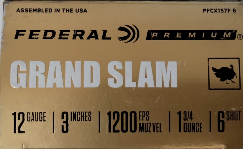 12 Gauge Federal Premium 3 in. 1 3/4 oz. 6 shot 100 rnds Grand Slam Turkey 1200 fps (10 boxes) M-ID: PFCX157F6 UPC: 604544631821