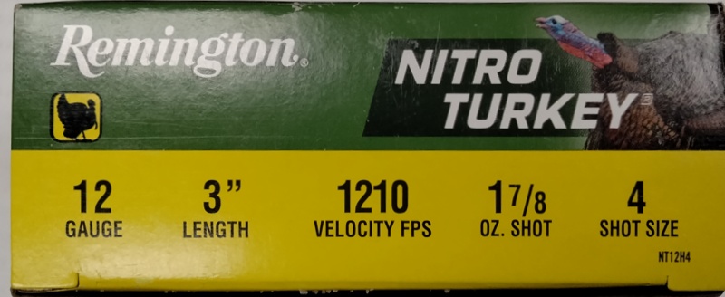 12 Gauge Remington Nitro Turkey 3 in. 1 7/8 oz. 4 shot 10 rnds 1210 fps M-ID: 26693 UPC: 047700346502