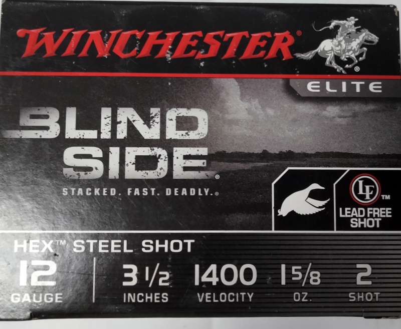 12 Gauge Winchester Blindside Steel 3.5 in. 1 5/8 oz. 2 shot 25 rnds Waterfowl 1400 fps M-ID: SBS12L2 UPC: 020892020443