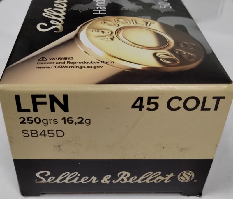 45 Colt Sellier & Bellot 250 gr LFN 50 rnds 725 fps Brass M-ID: SB45D UPC: 754908500581