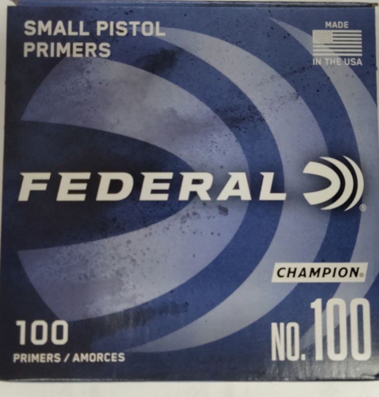 No. 100 Federal Champion Small Pistol Primers 1000 Count M-ID: 100 UPC: 029465156220