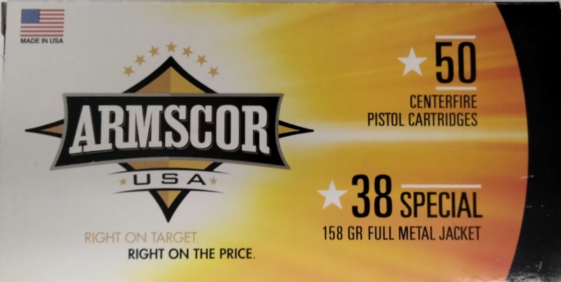 38 Special Armscor USA 158 gr. Full Metal Jacket FMJ 50 rnds Brass M-ID: FAC3817N UPC: 812285020044