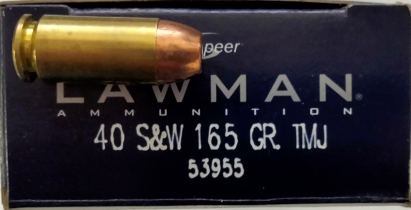 40 S&W Speer Lawman 165 gr. Total Metal Jacket TMJ 50 rnds 1150 fps Brass M-ID: 53955 UPC: 076683539557