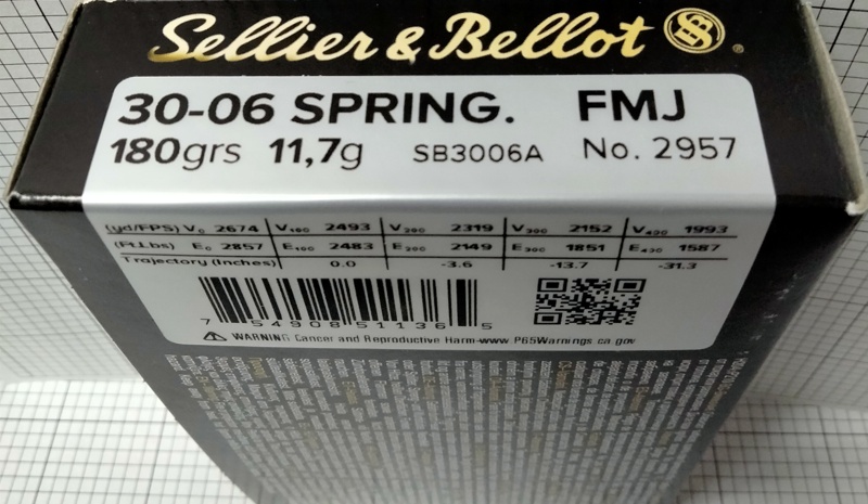 30-06 Springfield Sellier & Bellot 180 gr. Full Metal Jacket FMJ 20 rnds 2674 fps Brass M-ID: SB3006A UPC: 754908511365