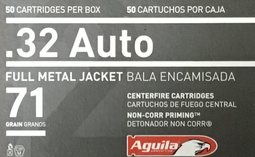 32 Auto Aguila 71 Grain Full Metal Jacket 50 rounds M-ID: 640420003023 UPC: 640420003023