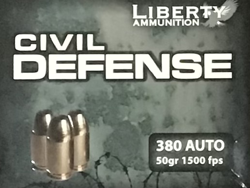 380 Auto Liberty 50 gr. JHP 20 rnds Civil Defense 1500 fps Brass M-ID: LACD380023 UPC: 696859105654