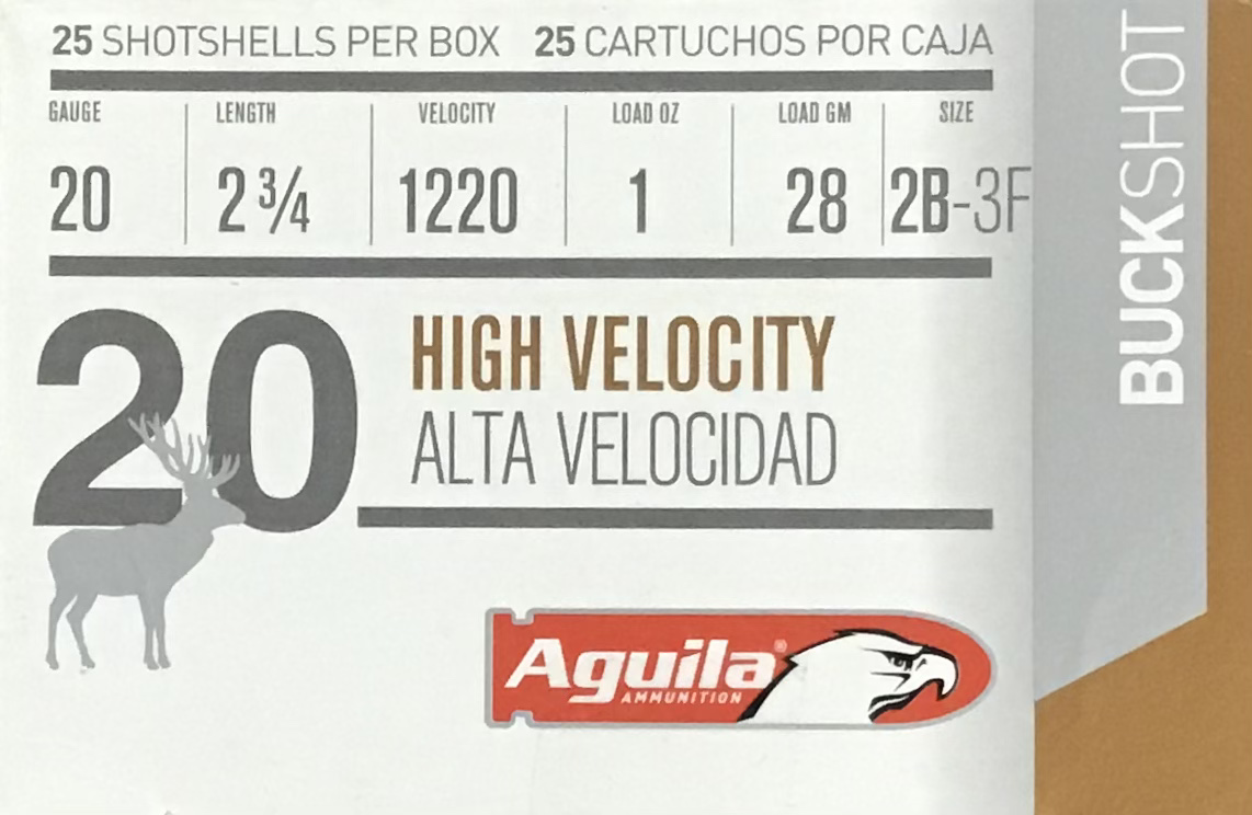 20 Gauge Aguila High Velocity Buckshot 2 3/4" 1220 Muzzel Velocity 1 Load oz. 25 Shotshells M-ID: UPC: 640420002446