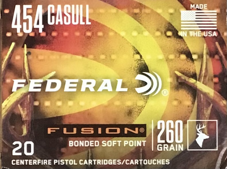 454 Casull Federal Fusion 260 gr BSP 20 rnds 1350 fps Brass M-ID: F454FS1 UPC: 029465098407