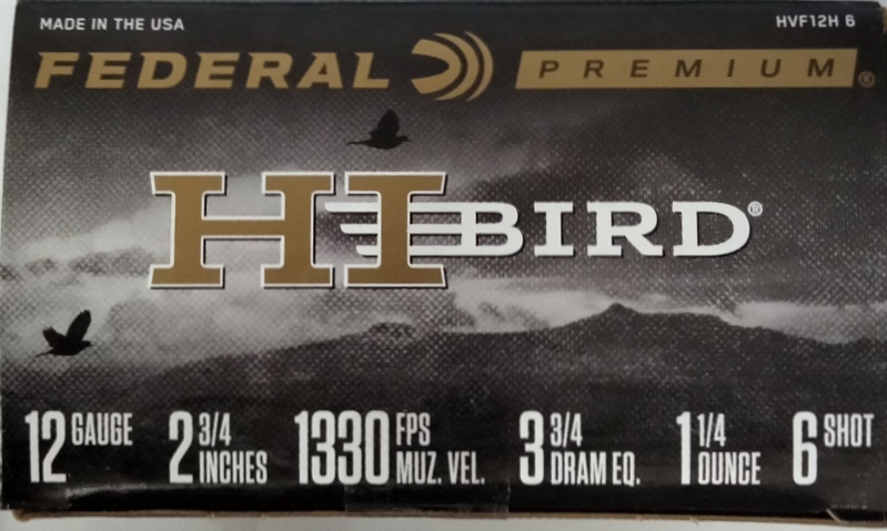 12 Gauge Federal Premium HI-Bird 2.75 in. 1 1/4 oz. 6 shot 25 rnds 1330 fps M-ID: HVF12H6 UPC: 604544621211
