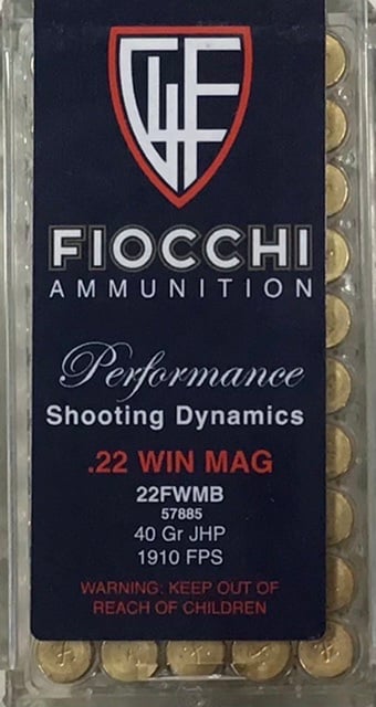 22 Mag Fiocchi 40 Gr Jacketed Hollow Point 50 rounds M-ID: 22FWMB UPC: 762344710051