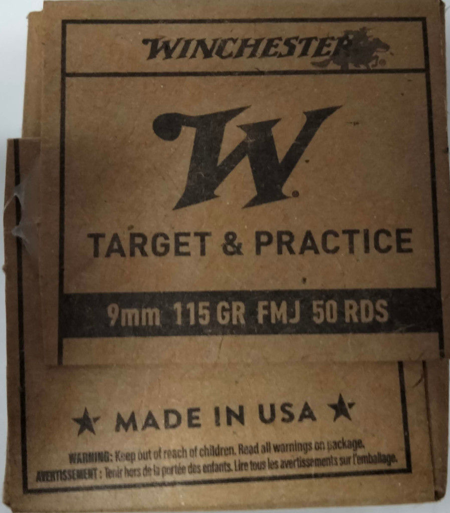 9mm Luger Winchester Target & Practice 115 gr. FMJ Full Metal Jacket 500 rnds (10 boxes) Brass M-ID: SG9W50 UPC: 020892233270