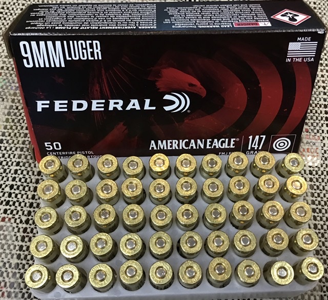 9mm Luger Federal American Eagle 147 gr. FMJ FP (10 boxes of 50 rnds) = 500 rnds M-ID: AE9FP UPC: 029465089207