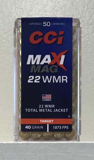 22 WMR CCI Maxi Mag 40 grain TMJ 50 Rnds M-ID: 0023 UPC: 076683000231