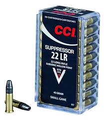 22 LR CCI 45 Gr Suppressor Subsonic HP 50 Rnds M-ID: 957 UPC: 076683009579