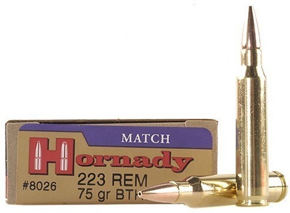 223 Rem Hornady Match 75 gr BTHP 200 rnds (10 boxes) M-ID: 8026 UPC: 090255380262