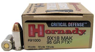 9X18mm Makarov Hornady 95 Gr FTX Critical Defense 25 Rnds M-ID: 91000 UPC: 090255910001