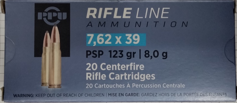 7.62x39 Prvi Partizan Rifle Line 123 gr. Pointed Soft Point PSP 200 rnds (10 boxes) Brass M-ID: PP739P UPC: 8605003820949