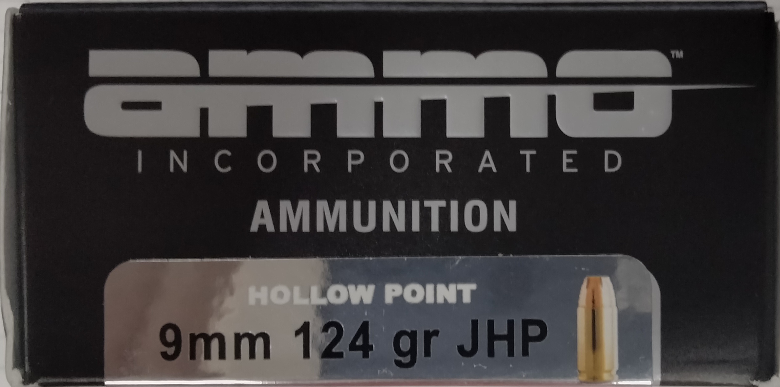 9mm Luger AMMO Inc. 124 gr. Jacketed Hollow Point JHP 20 rnds 1120 fps Brass M-ID: 9124JHPA20 UPC: 818778020966