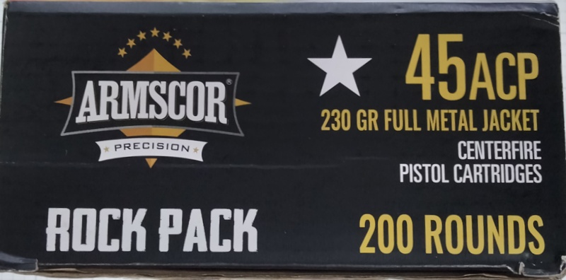45 Auto Armscor Precision 230 gr. Full Metal Jacket FMJ 400 rnds (2 boxes) Brass M-ID: 50093 UPC: 4806015500933