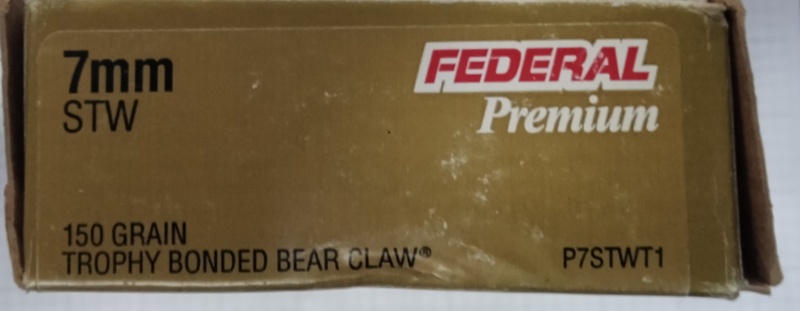 7mm STW Federal Premium 150 gr. Trophy Bonded Bear Claw 20 rnds 3250 fps Brass ** NEW BOX ** M-ID: P7STWT1 UPC: 029465092153