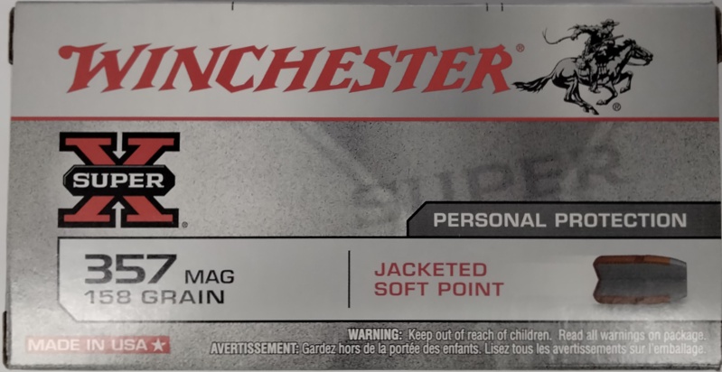 357 Mag Winchester Super-X 158 gr. JSP Jacketed Soft Point 50 rnds 1235 fps Brass M-ID: X3575P UPC: 020892201453