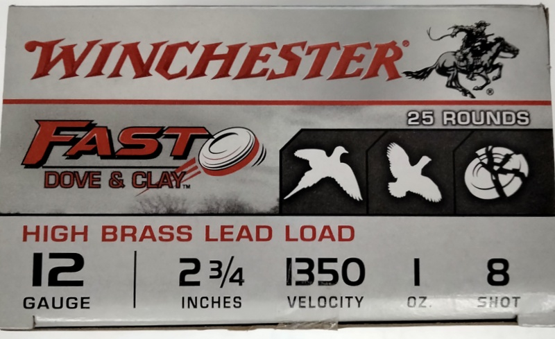 12 Gauge Winchester Fast Dove & Clay 2.75 in. 1 oz. 8 shot 25 rnds High Brass Lead Load 1350 fps M-ID: WFD1288 UPC: 020892026780