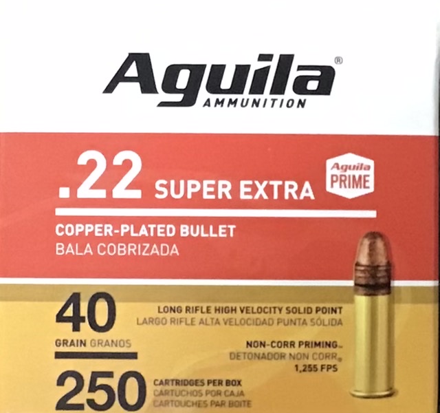 22 LR Aguila 40 Grain Super Extra Copper Plated High Velocity 250 Rounds M-ID: 1B221100 UPC: 640420013114