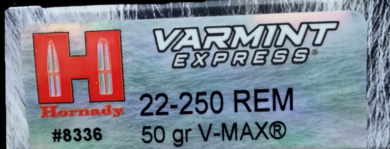 22-250 Hornady 50 gr. V-Max Varmint Express 20 rnds M-ID: 8336 UPC: 090255383362